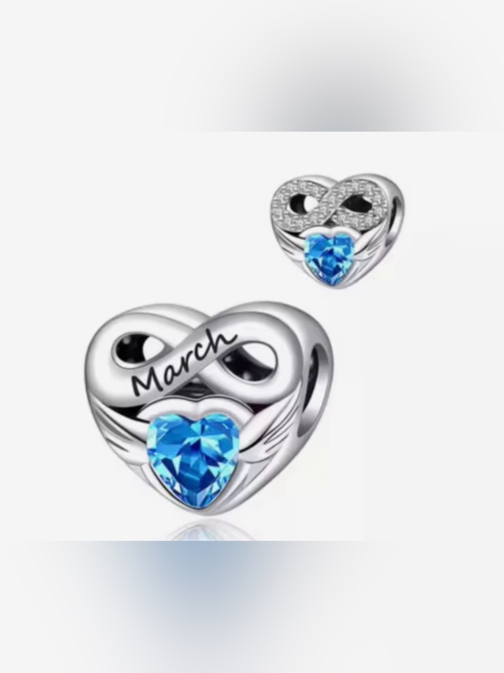 Silver Heart Birthstone Charm For the month of March